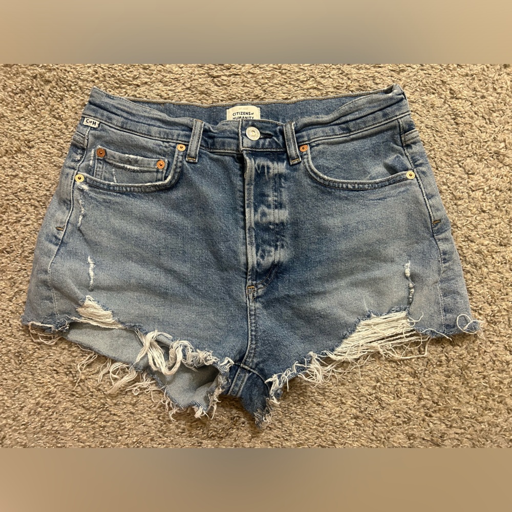 Citizens of Humanity Annnabelle Cotton Blend Distressed High Rise Jean Shorts 27